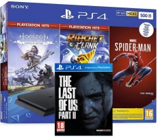 Console PS4 Slim - 500Go + Marvel's Spiderman + Horizon Zero Dawn - Complete Edition + Ratchet & Clank + The Last of US 2 ou Ghost of Tsushima 