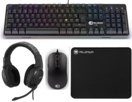 Clavier gaming mécanique Millenium MT2 + Casque Gaming MH2 + Souris MO1 + Tapis de souris MS S