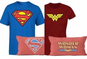 T-Shirt Superman ou Wonder Woman + Coussin
