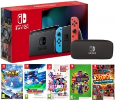 Console Nintendo Switch (Grise ou Néon) + Team Sonic Racing + Captain Tsubasa + Lego DC Super Vilains + 30 in 1 Game + Just Dance 2019 + Housse de Protection