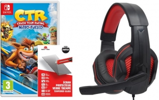 Micro-Casque Alpha Omega Players Rapace C19 + Crash Bandicoot Team Racing Nitro Fueled + Verre Trempé