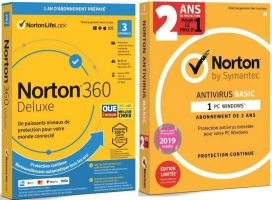 Antivirus Norton 360 Deluxe (1 An - 3 Appareils) + Antivirus  Norton Basic (2 Ans / 1 Appareil)