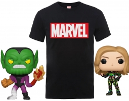 T-Shirt Marvel + 2 Funko Pop (Captain Marvel + Super Skrull)