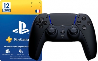 Manette sans fil Sony DualSense PS5  (Noire ou Blanche) + Playstation Plus 12 Mois