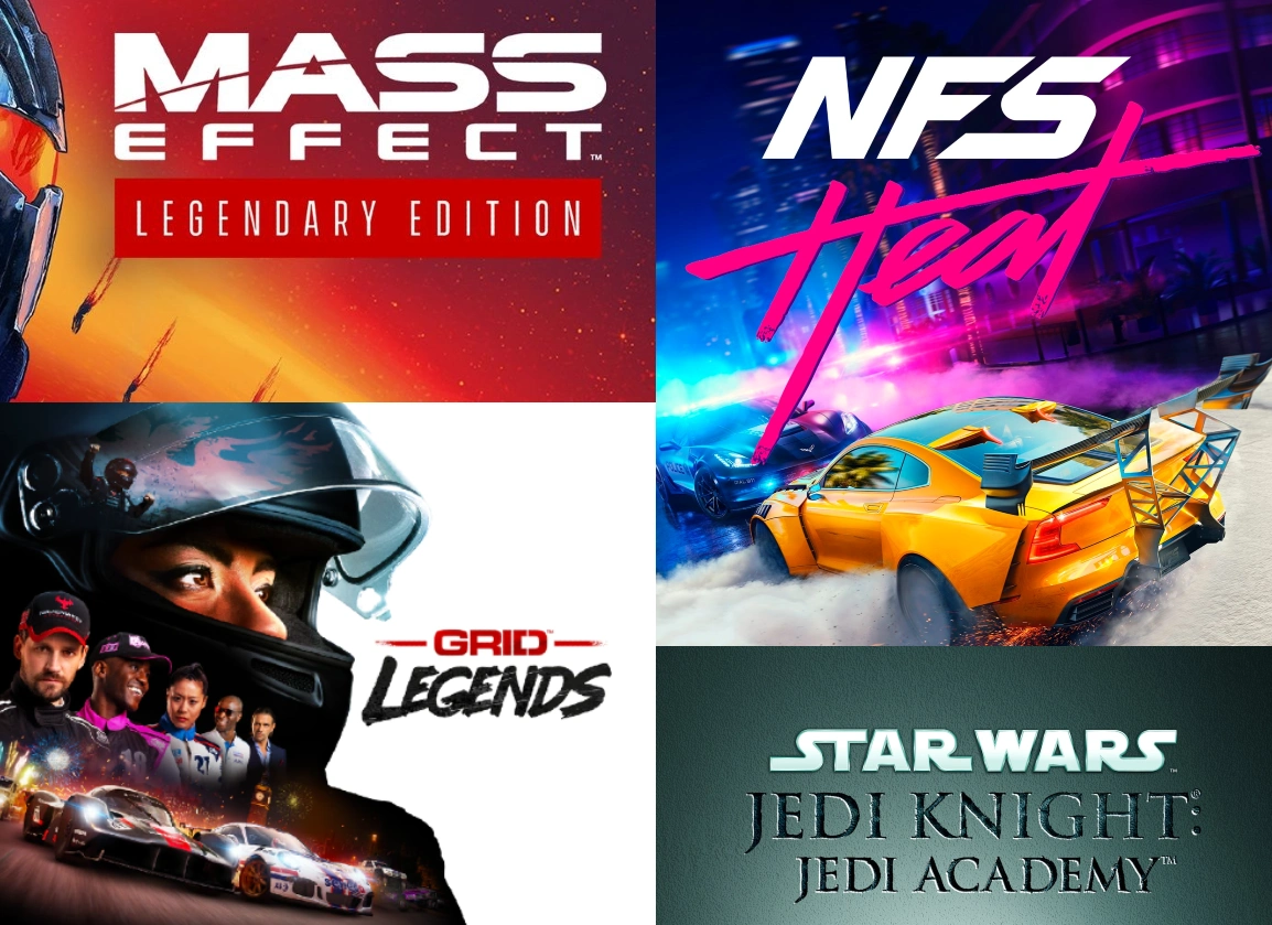 Mass Effect Legendary Edition / GRID Legends / Need for Speed Heat / Star Wars Jedi Knight Jedi Academy