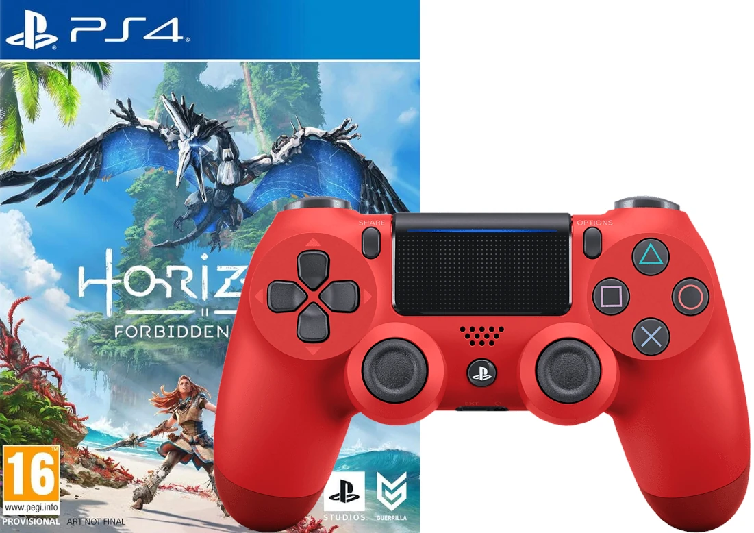 Manette DualShock 4 (Rouge) + Horizon : Forbidden West