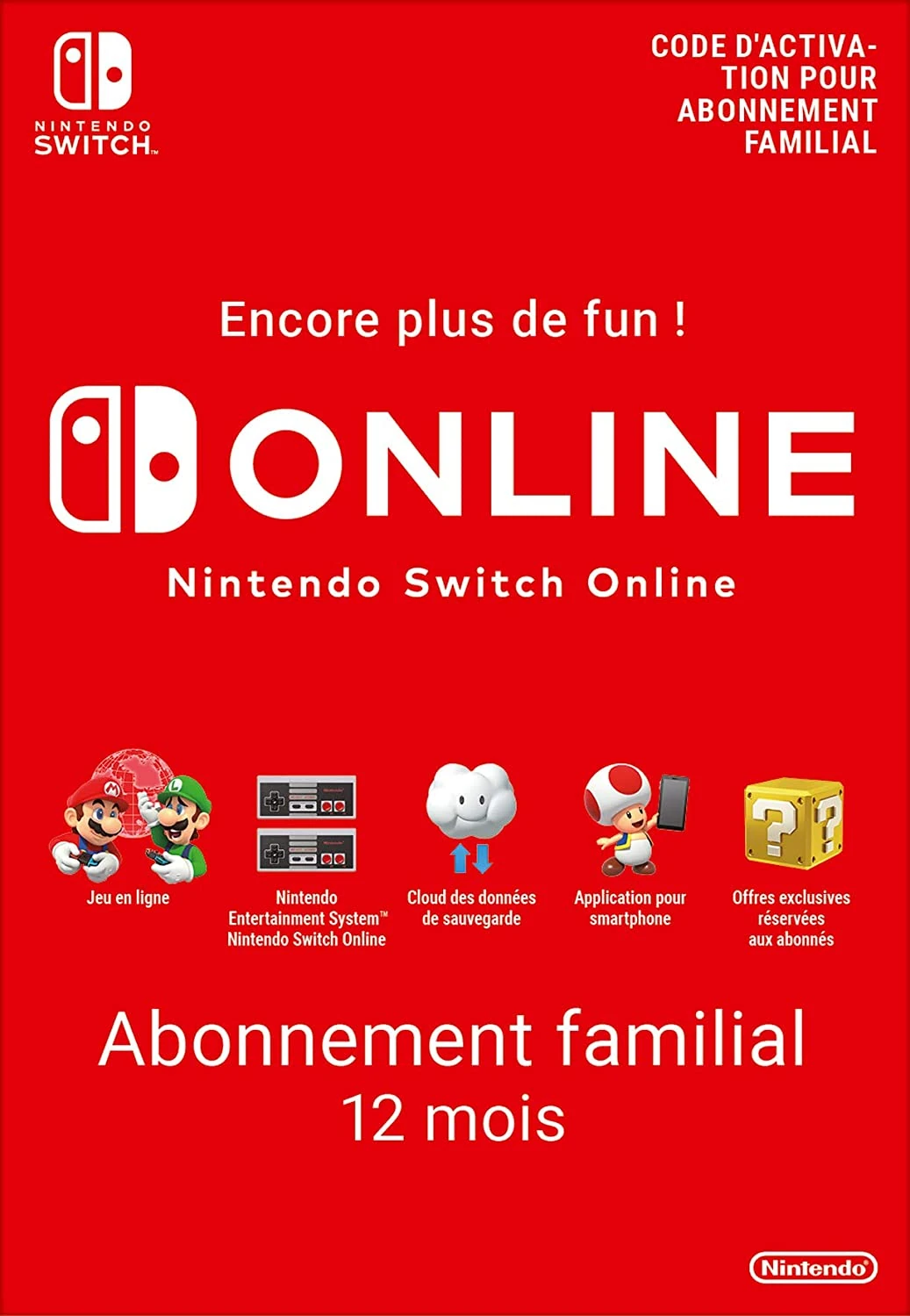 Abonnement Nintendo Online Famille de 12 Mois
