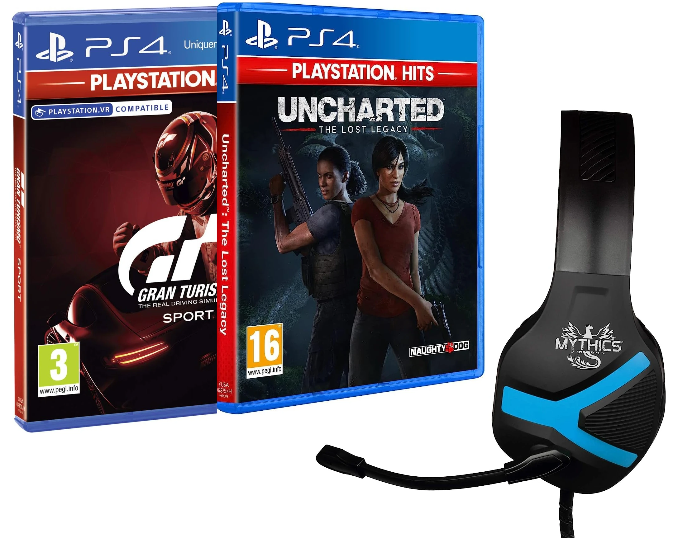 Casque Filaire Konix - Mythics Nemesis + Gran Turismo Sport +  Uncharted The Lost Legacy
