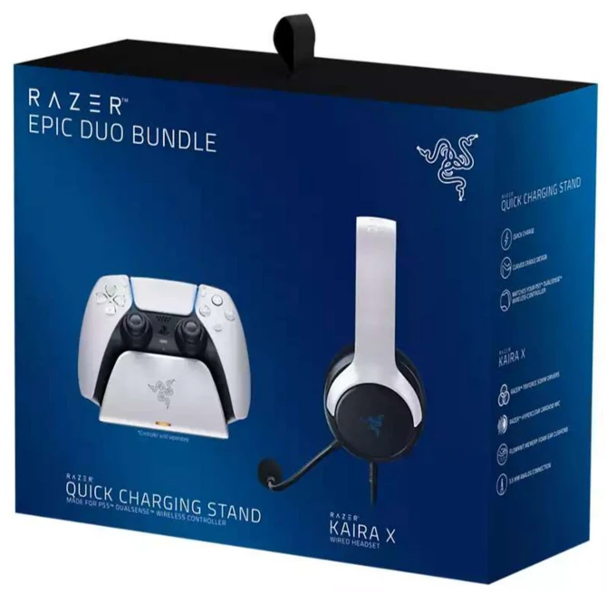 Pack Epic Duo : Casque Filaire - Razer Kaira + Chargeur Rapide Manette pour PS5 (Blanc)