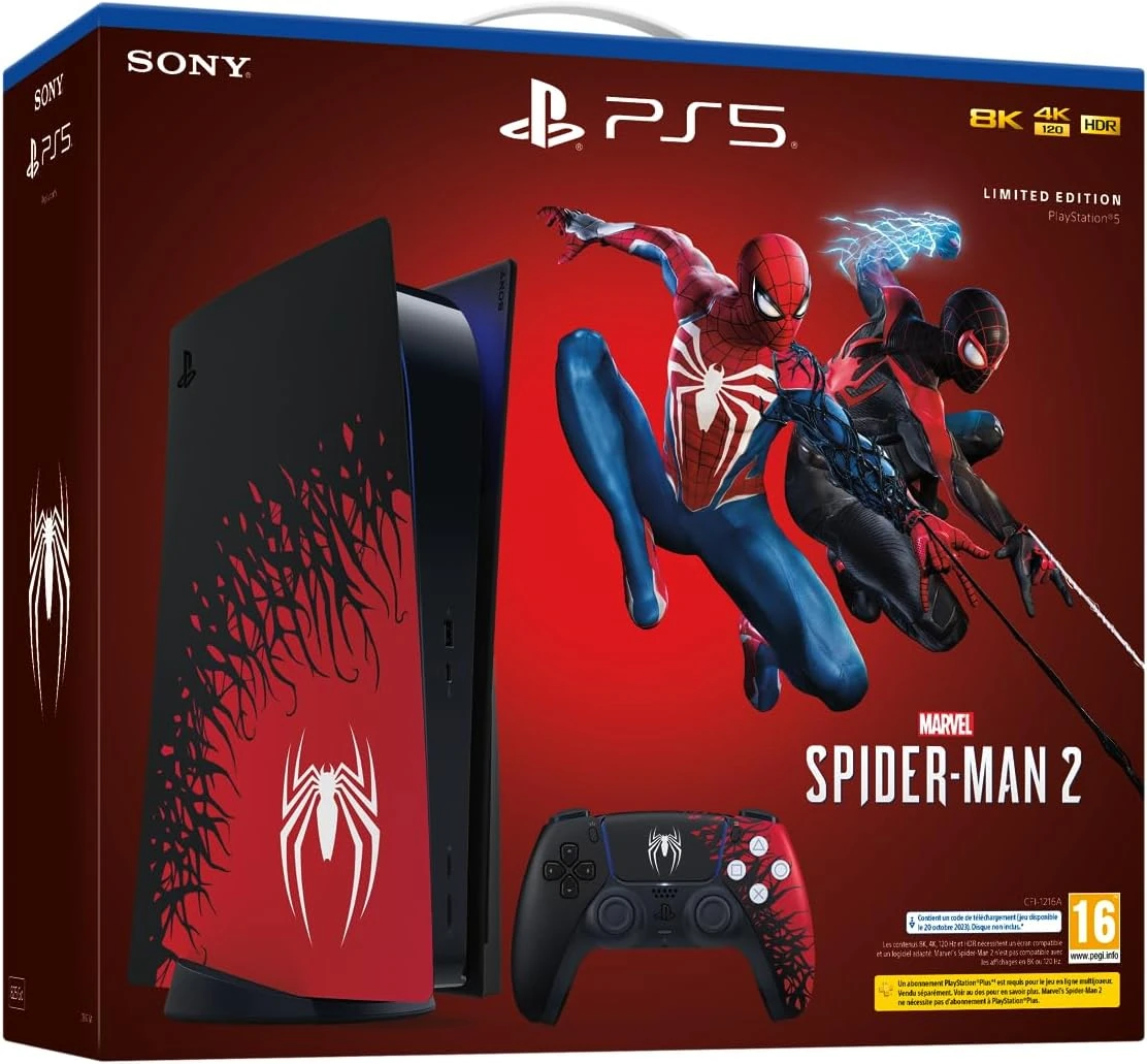 Pack Console PlayStation 5 - Edition Limitée Marvel’s Spider-Man 2 + Le Jeu + 63€ Offerts